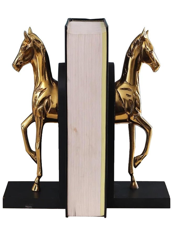 VOIDROP- Set of 2 Trotting Horse Bookend -bookends-Decorative Book Ends Horse,Horse Book Holder,Gold Book Holder,Book Shelf Accent,Decoration for Library Office Home heavybooks- Metal;Aluminium- Gold - Image 1